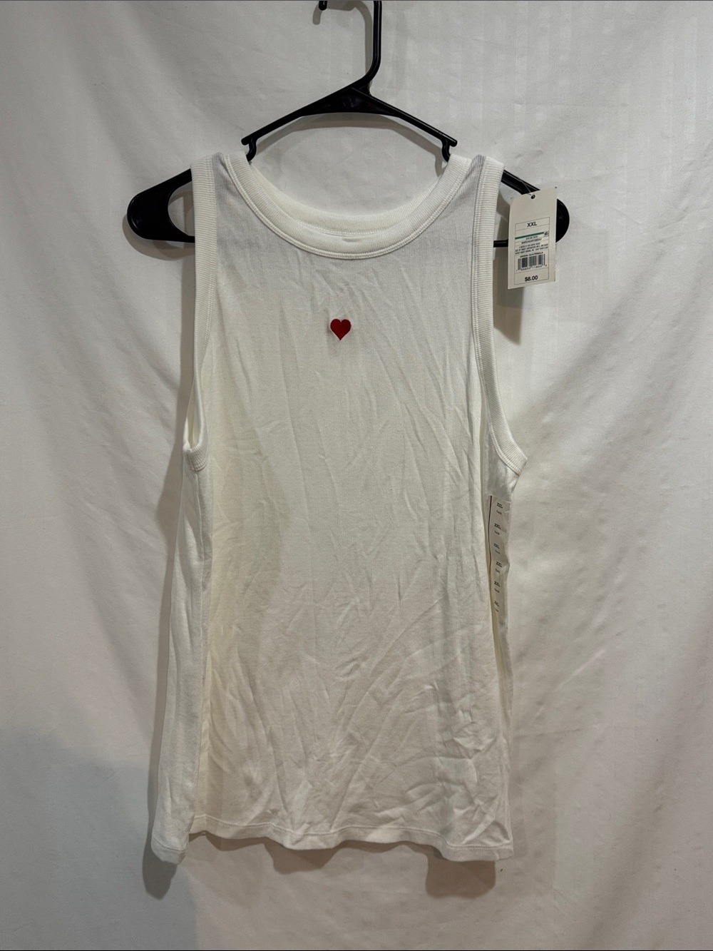 a new day White Tank with Small Red Heart Embroidery